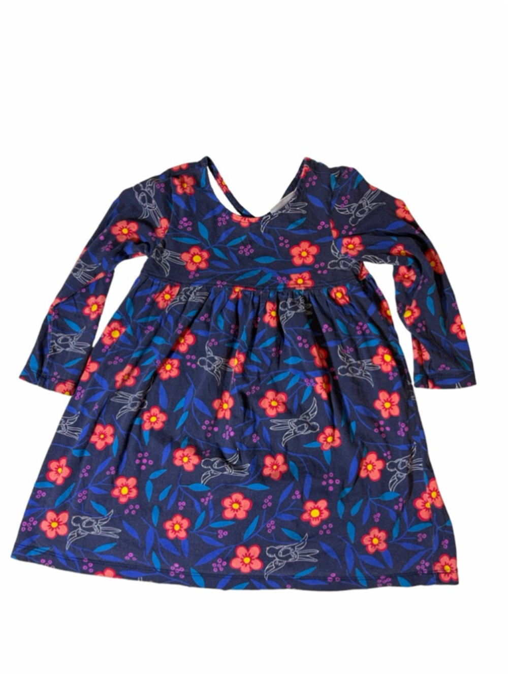 Hanna Andersson Girls Floral Bird Play Dress 110 Cotton Long Sleeve